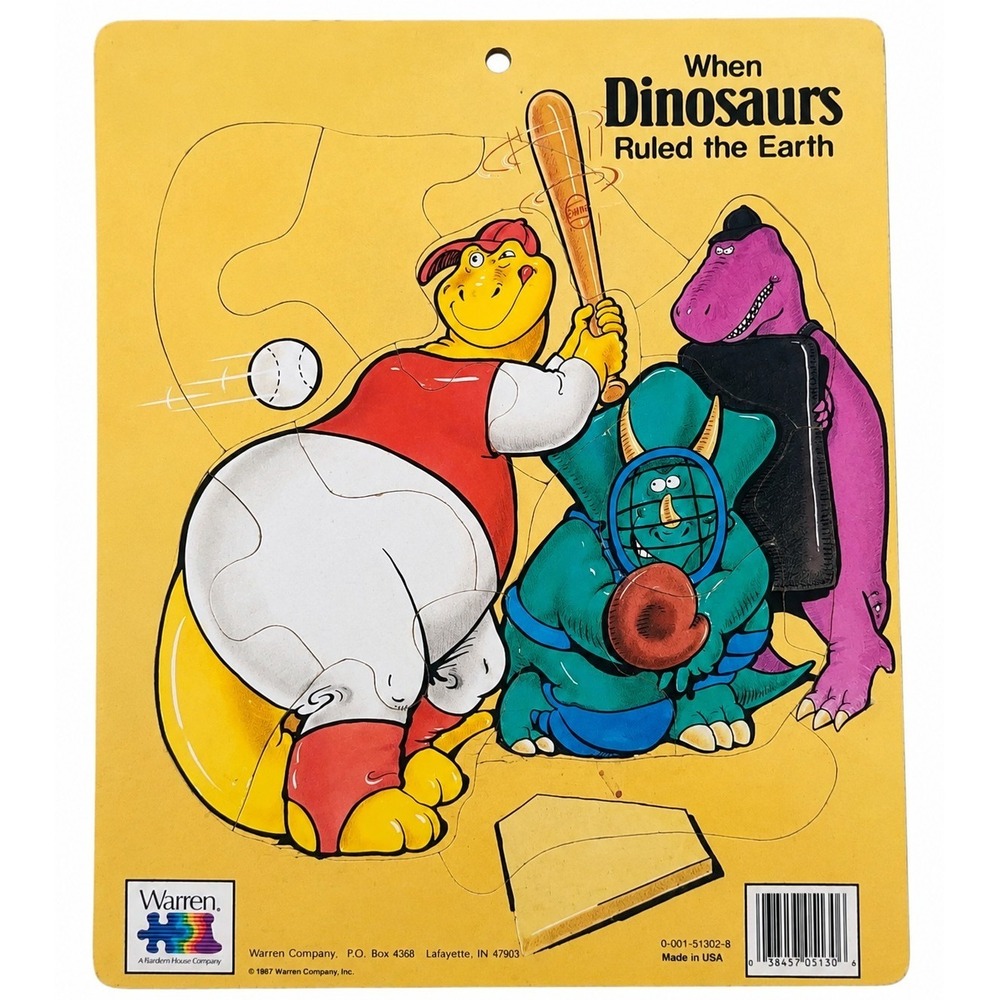 Vintage 1987 Warren When Dinosaurs Ruled the Earth Wooden Tray‎ Puzzle Baseball